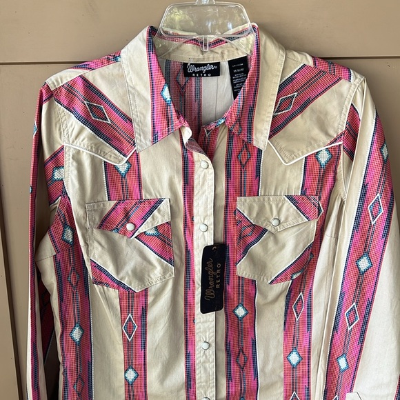 Wrangler Retro New w Tag Women's Pearl Snap Sz M Aztec Print Button Down Top - Picture 2 of 7